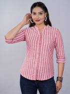 Womens Pink Mangoline Striped Casual Shirt