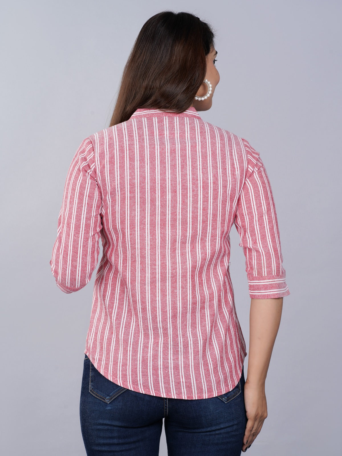 Pack Of 2 Womens Grey And Pink Mangoline Striped Casual Shirt