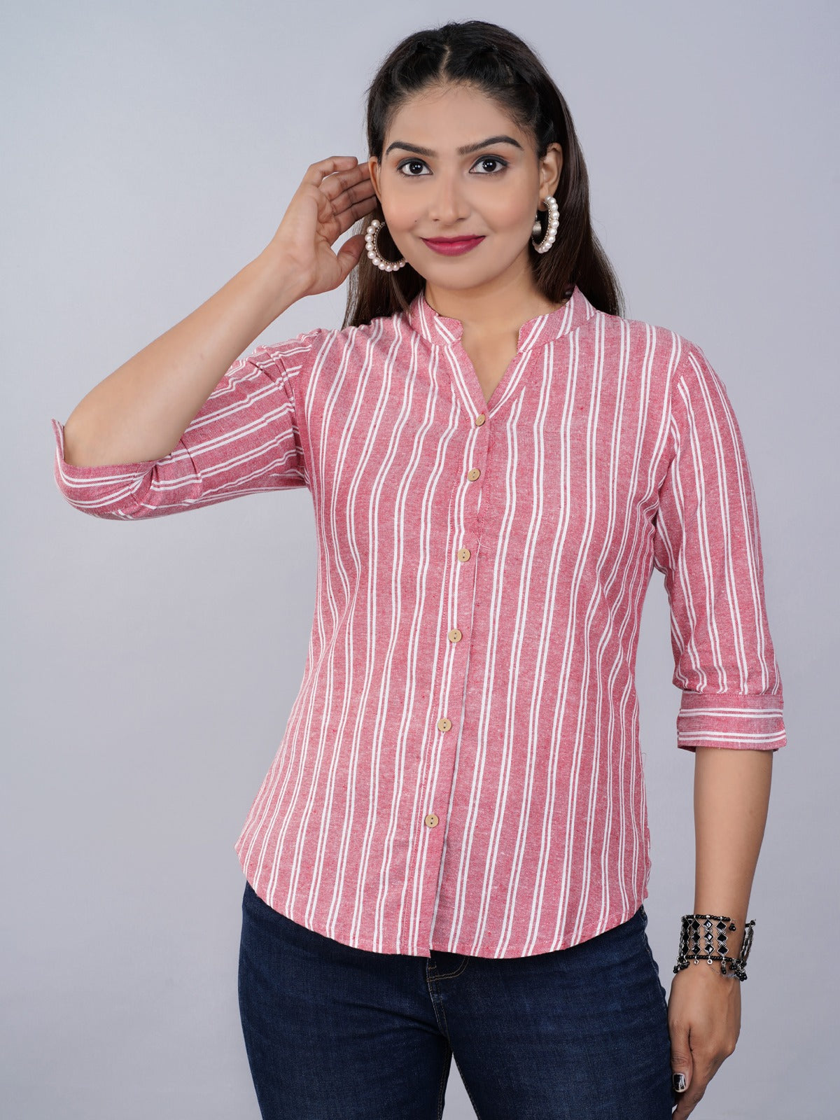 Pack Of 2 Womens Blue And Pink Mangoline Striped Casual Shirt