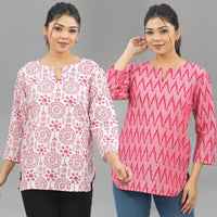 Pack Of 2 Womens Regular Fit Pink Tribal And Pink Zig Zag Printed Tops Combo