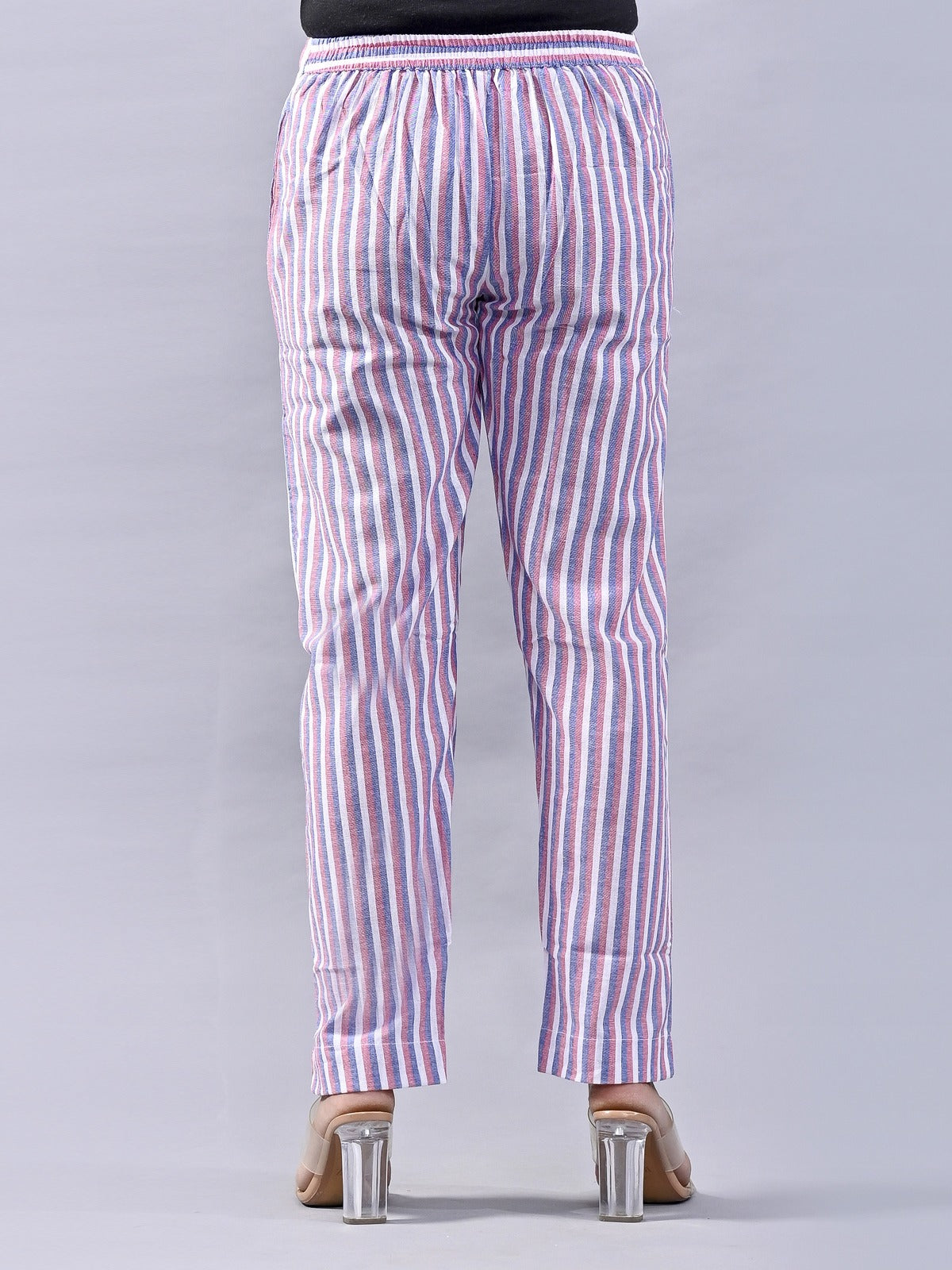 Pack Of 2 Blue And Pink Womens Cotton Stripe Pants Combo