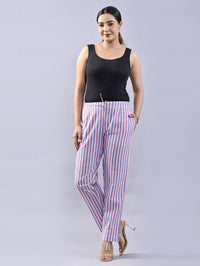 Pack Of 2 Blue And Pink Womens Cotton Stripe Pants Combo