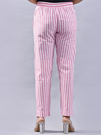Pack Of 2 Light Grey And Pink Womens Cotton Stripe Pants Combo