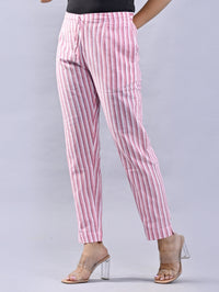 QuaClo Women Pink & White Stripe Regular Fit Cotton Trouser