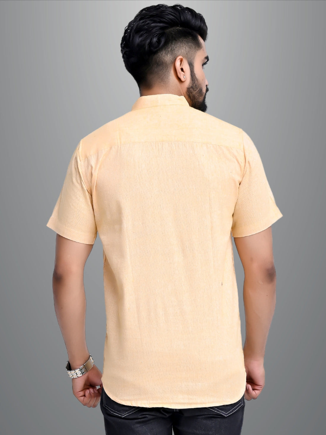 Mens Solid Beige Khadi Cotton Short Kurta