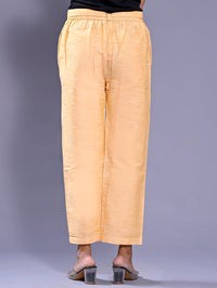 QuaClo Beige Linen Slub Women Regular Fit Cotton Trouser