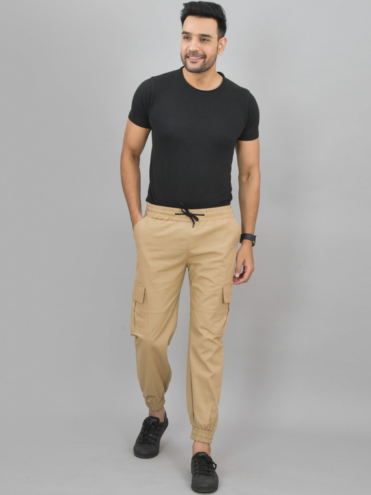 Combo Pack Of Mens Beige And Grey Five Pocket Cotton Cargo Pants