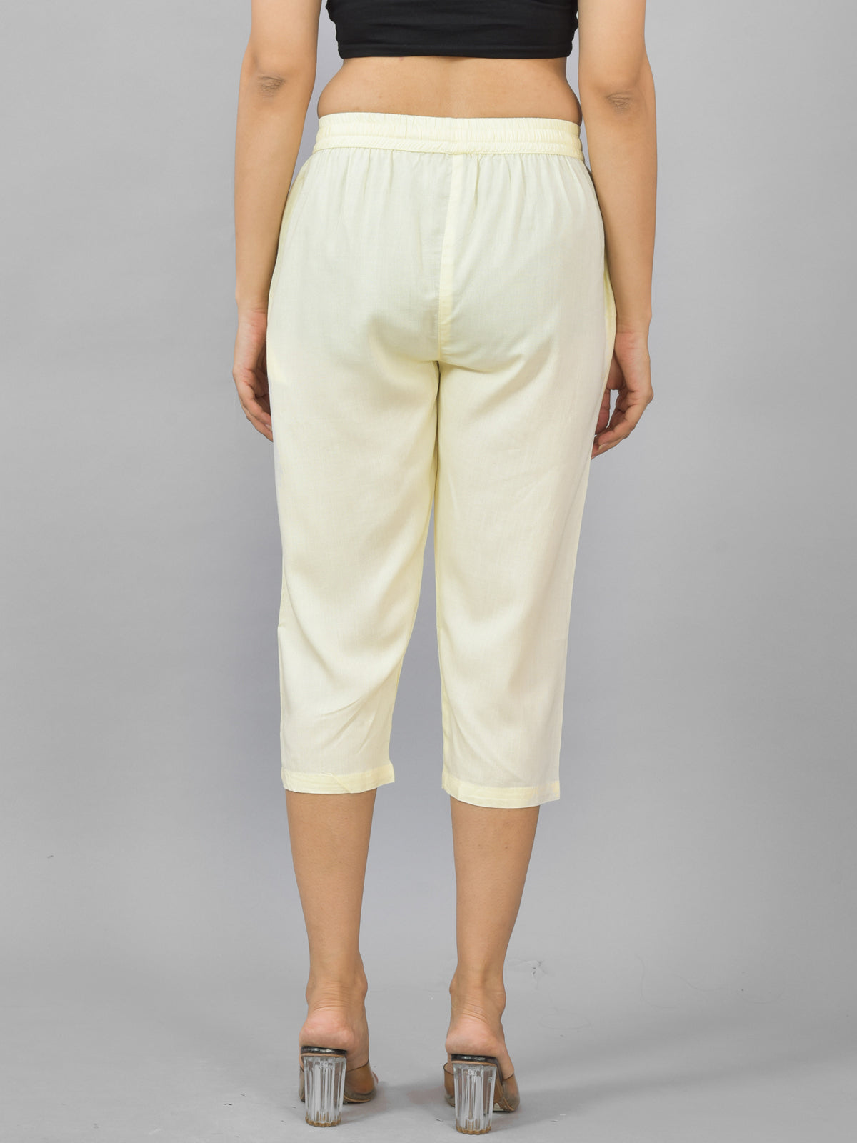 Women Solid Beige Rayon Calf Length Culottes Trouser