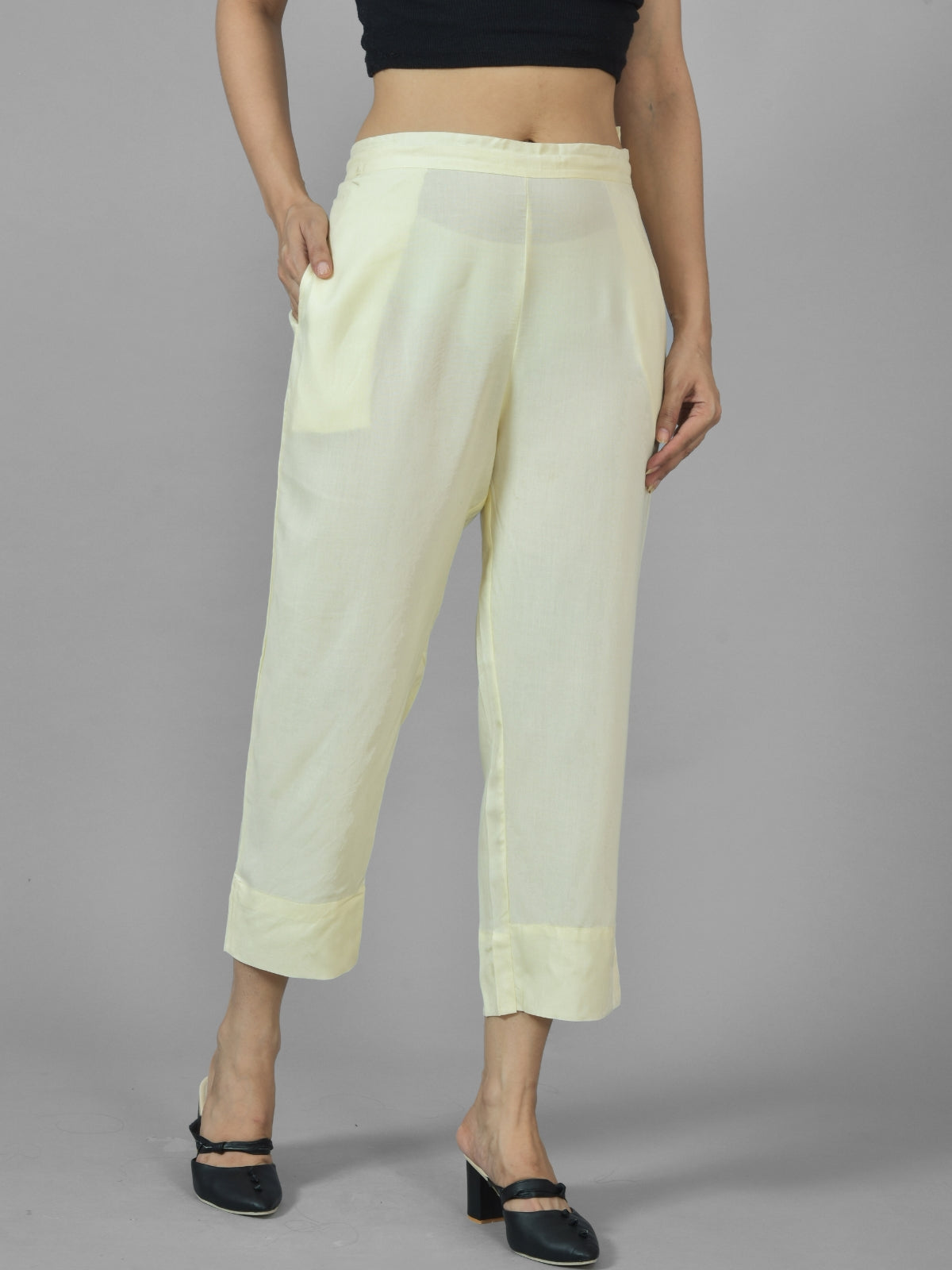 Women Solid Beige Rayon Culottes Trouser