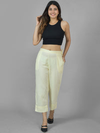 Pack Of 2 Womens Beige And Black Ankle Length Rayon Culottes Trouser Combo