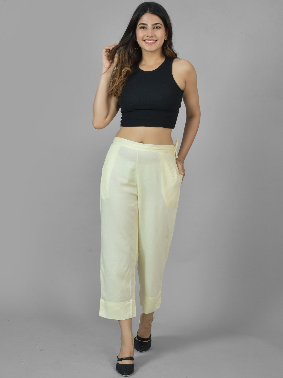 Pack Of 2 Womens Beige And Wine Ankle Length Rayon Culottes Trouser Combo