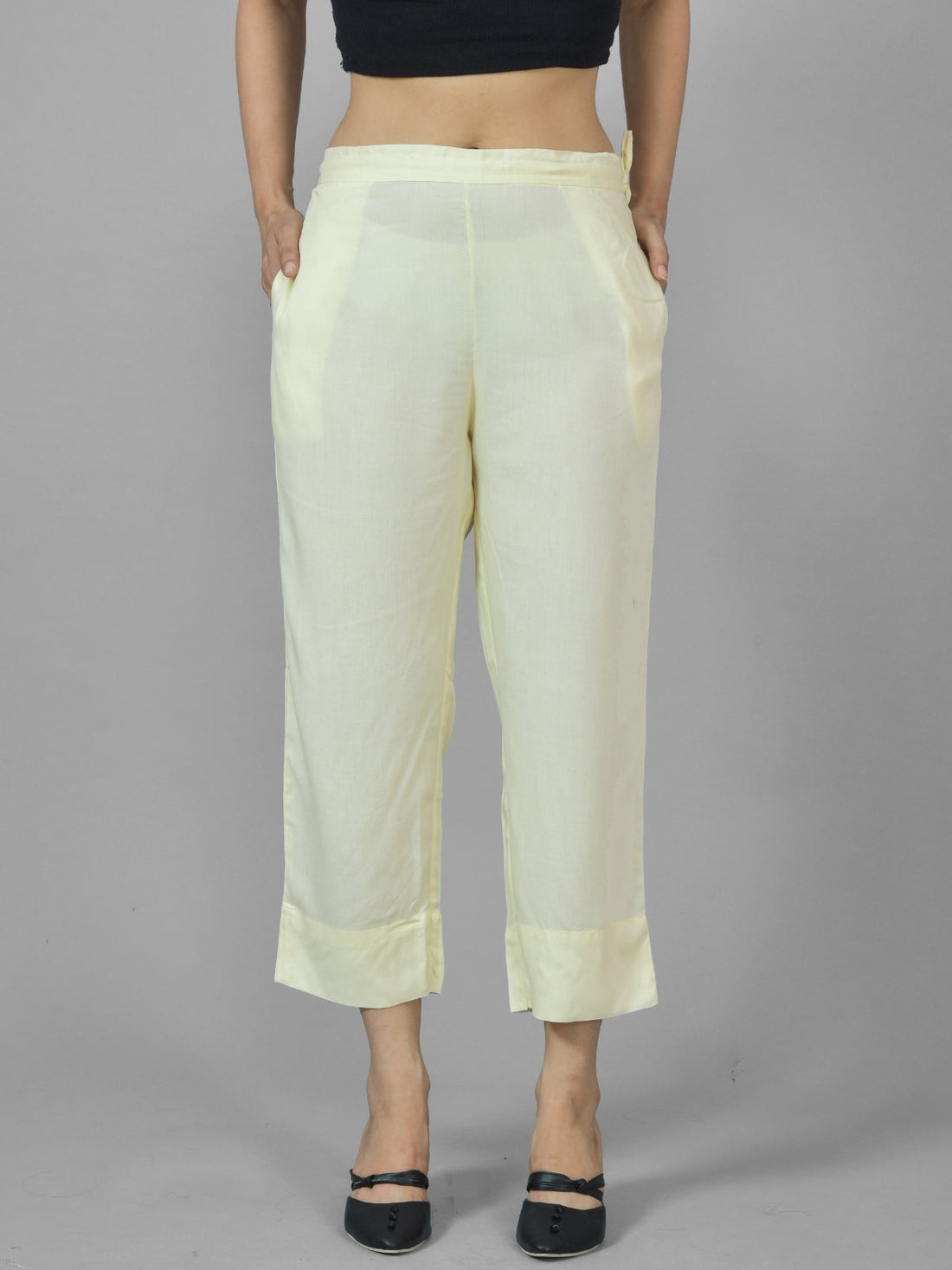 Pack Of 2 Womens Beige And Dark Green Ankle Length Rayon Culottes Trouser Combo