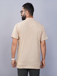 Mens Regualr Fit Solid Beige Cotton Straight Short Kurta