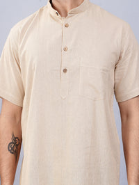 Mens Regualr Fit Solid Beige Cotton Straight Short Kurta