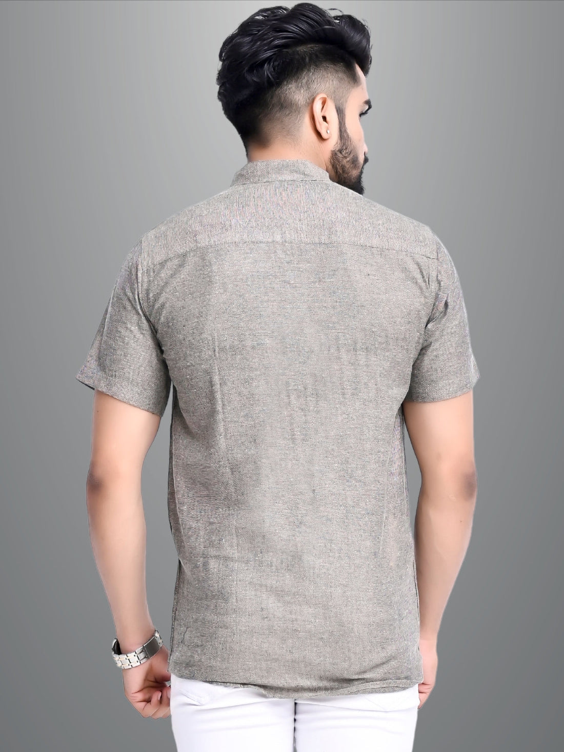 Mens Solid Biscuit Dark Khadi Cotton Short Kurta