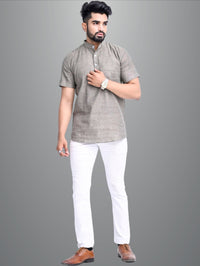 Mens Regular Fit Biscuit Grey and Mustard Half Sleeve Cotton Short Kurta Combo