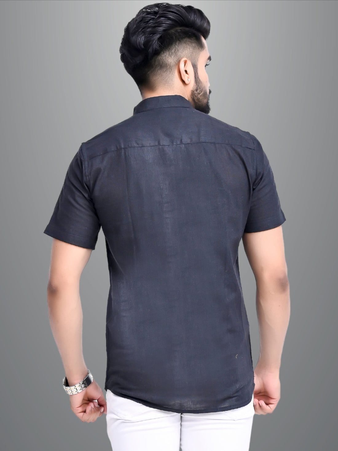 Mens Solid Black Khadi Cotton Short Kurta