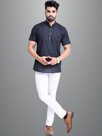 Mens Regular Fit Black and Ocian Blue Half Sleeve Cotton Short Kurta Combo