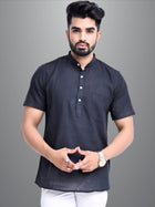 Mens Solid Black South Cotton Short Kurta