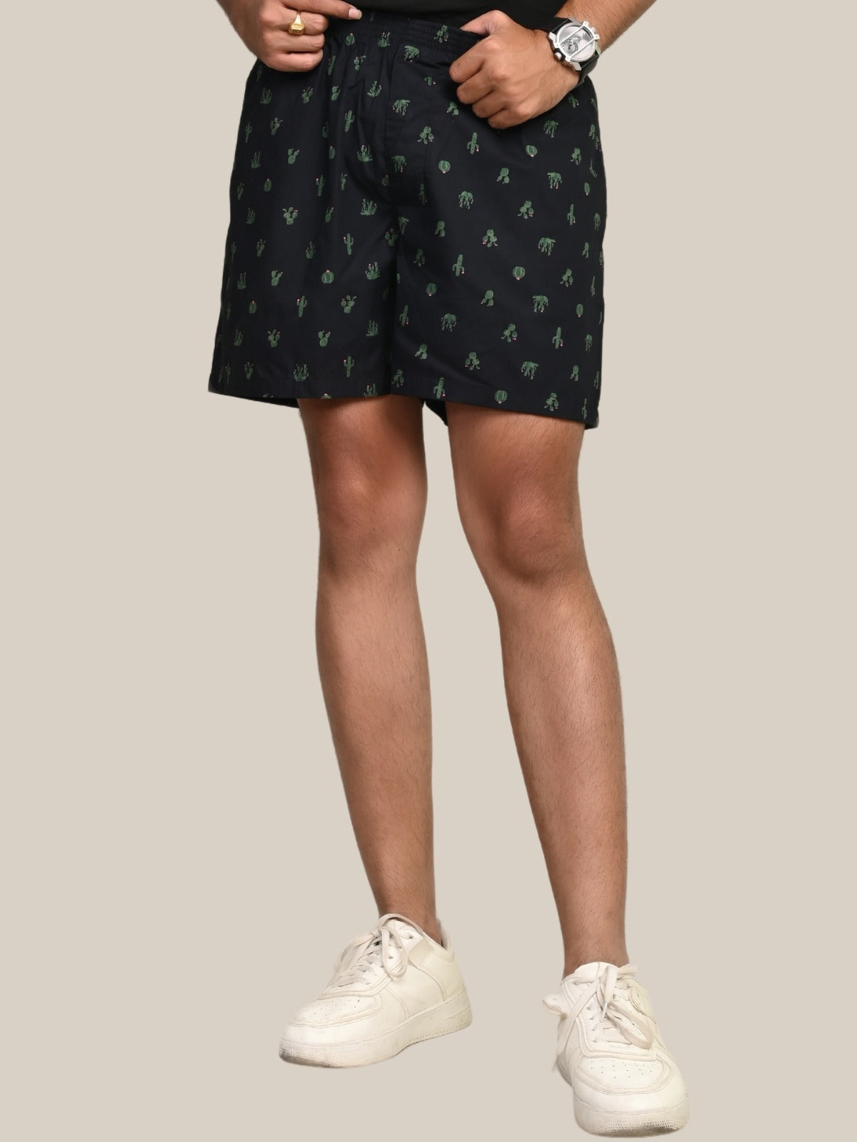 Pack Of 2 Black And Dark Blue Mens Printed Shorts Combo