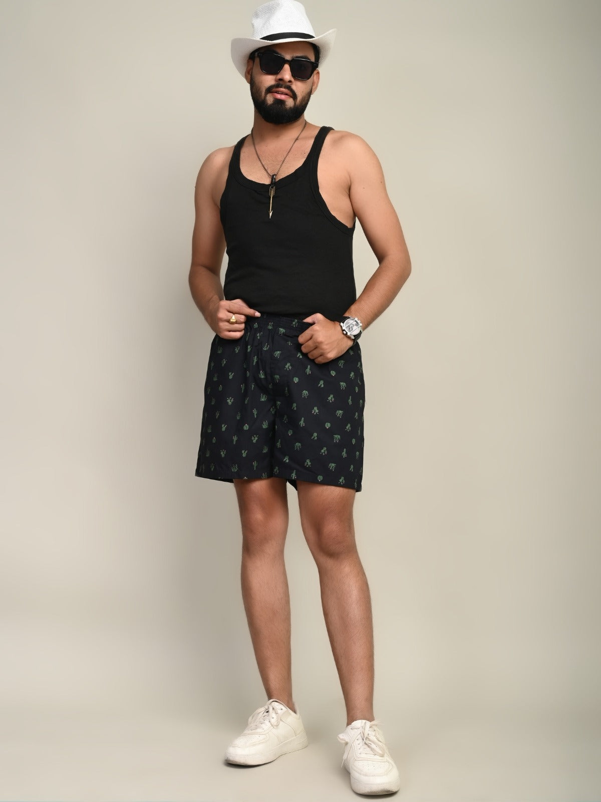 Pack Of 2 Black And Dark Blue Mens Printed Shorts Combo