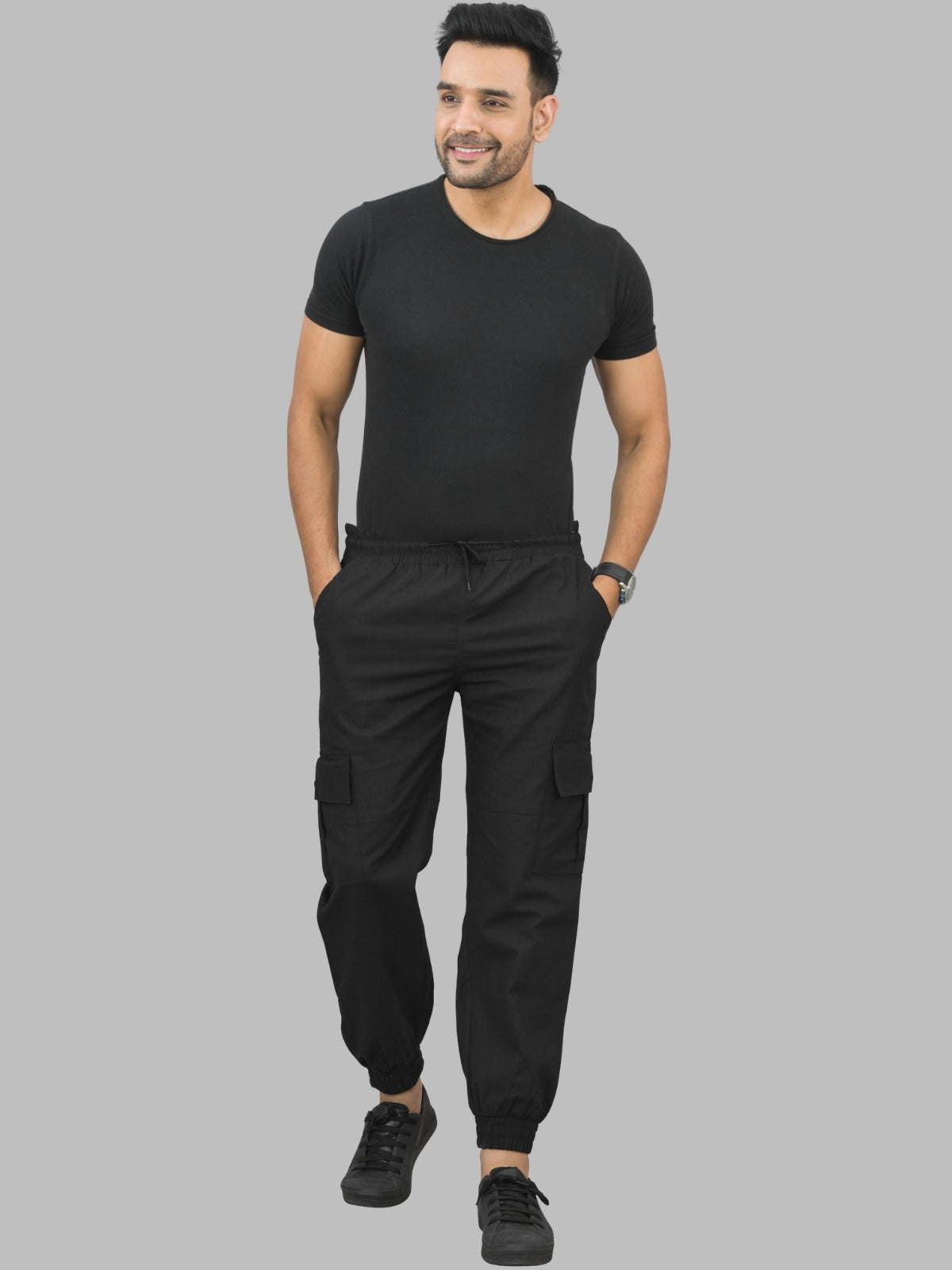 Combo Pack Of Mens Black And Navy Blue Five Pocket Cotton Cargo Pants