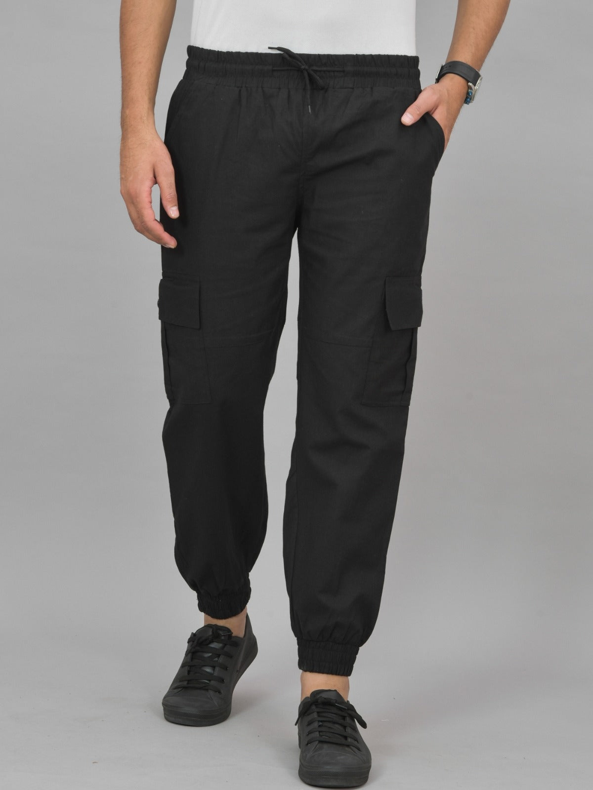 Combo Pack Of Mens Black And Grey Five Pocket Cotton Cargo Pants