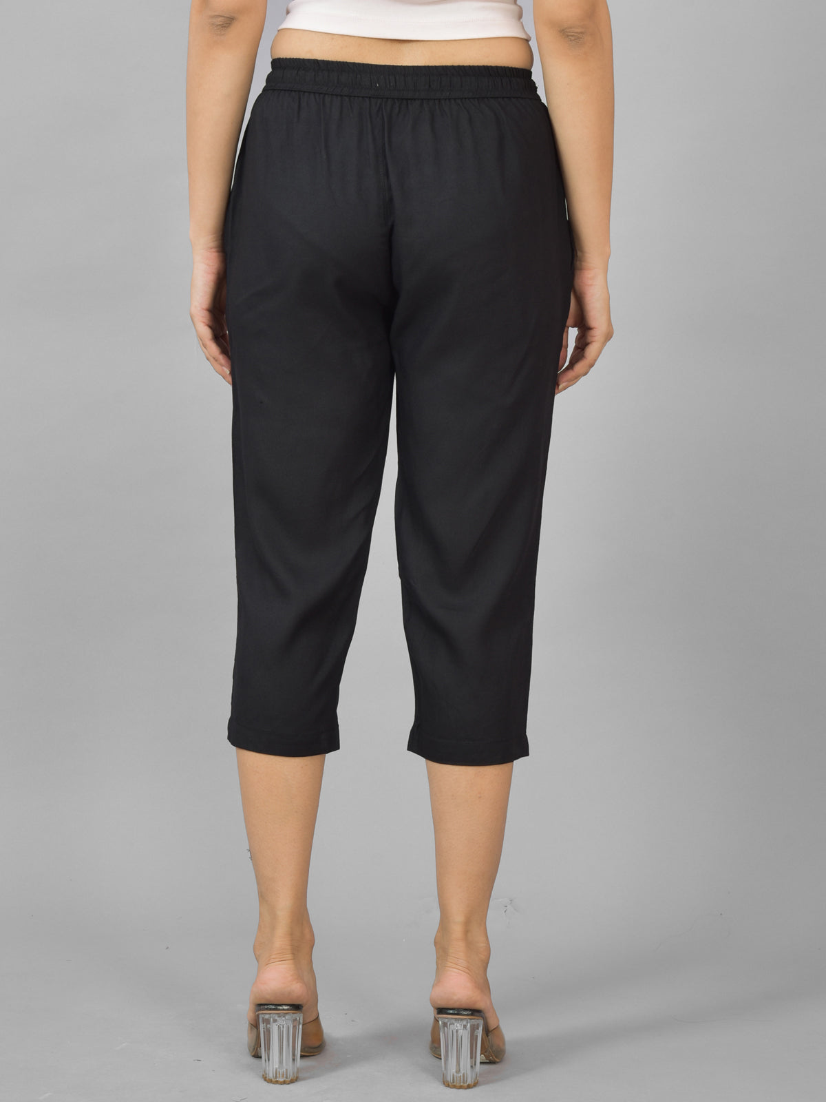 Pack Of 2 Womens Black And Wine Calf Length Rayon Culottes Trouser Combo