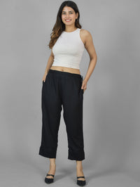 Pack Of 2 Womens Black And Wine Ankle Length Rayon Culottes Trouser Combo