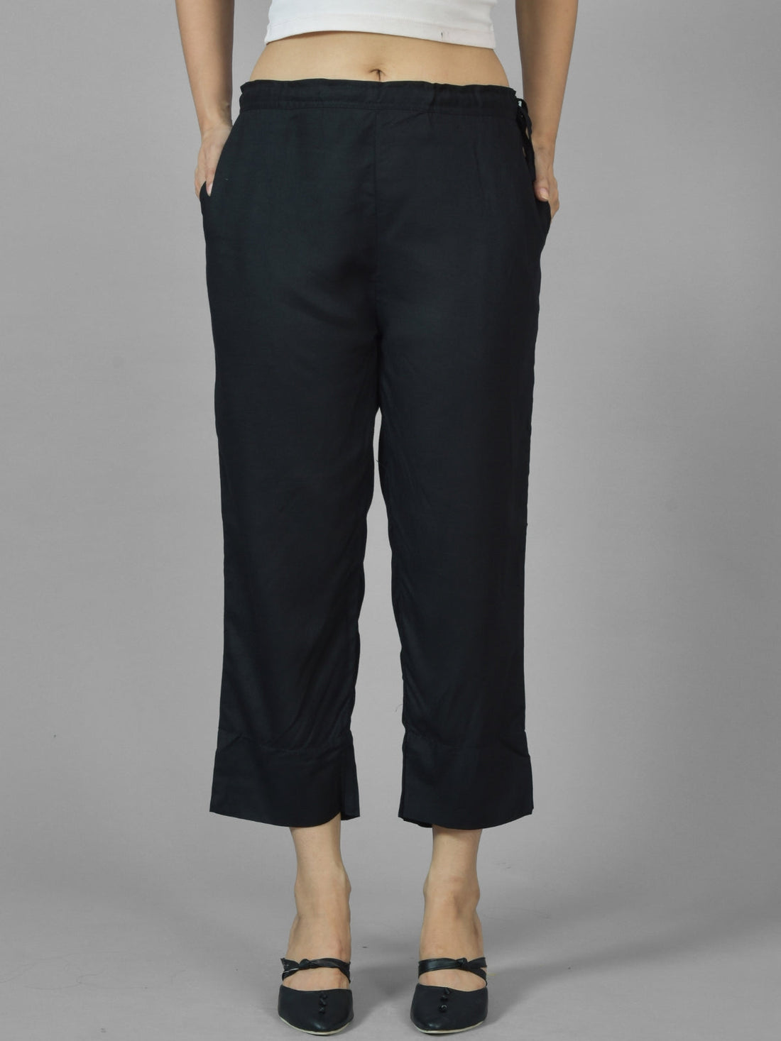 Pack Of 2 Womens Black And Dark Green Ankle Length Rayon Culottes Trouser Combo
