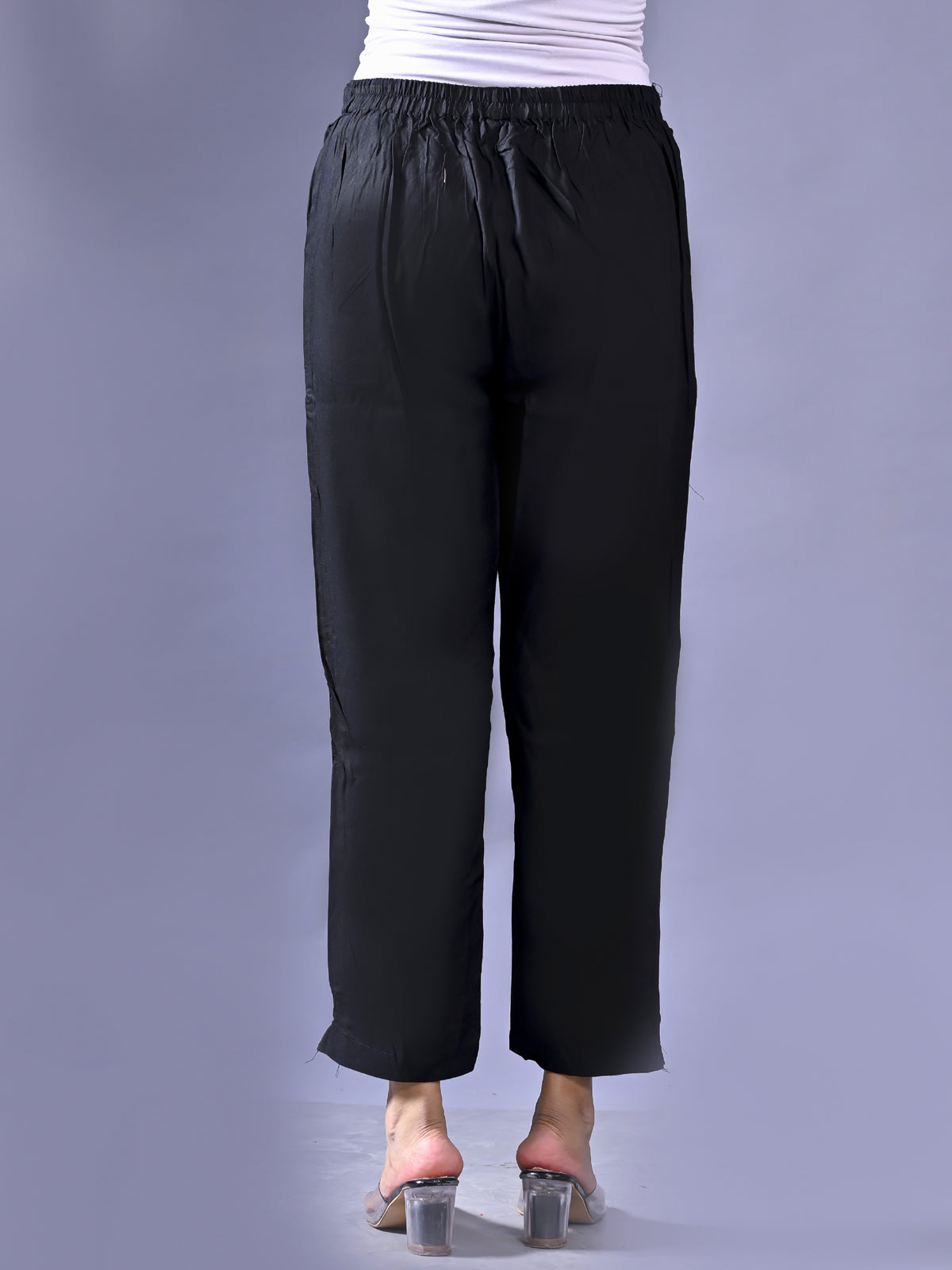 Women Regular Fit Black Rayon Trouser
