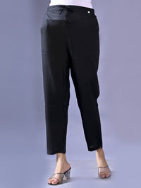 Women Regular Fit Black Rayon Trouser