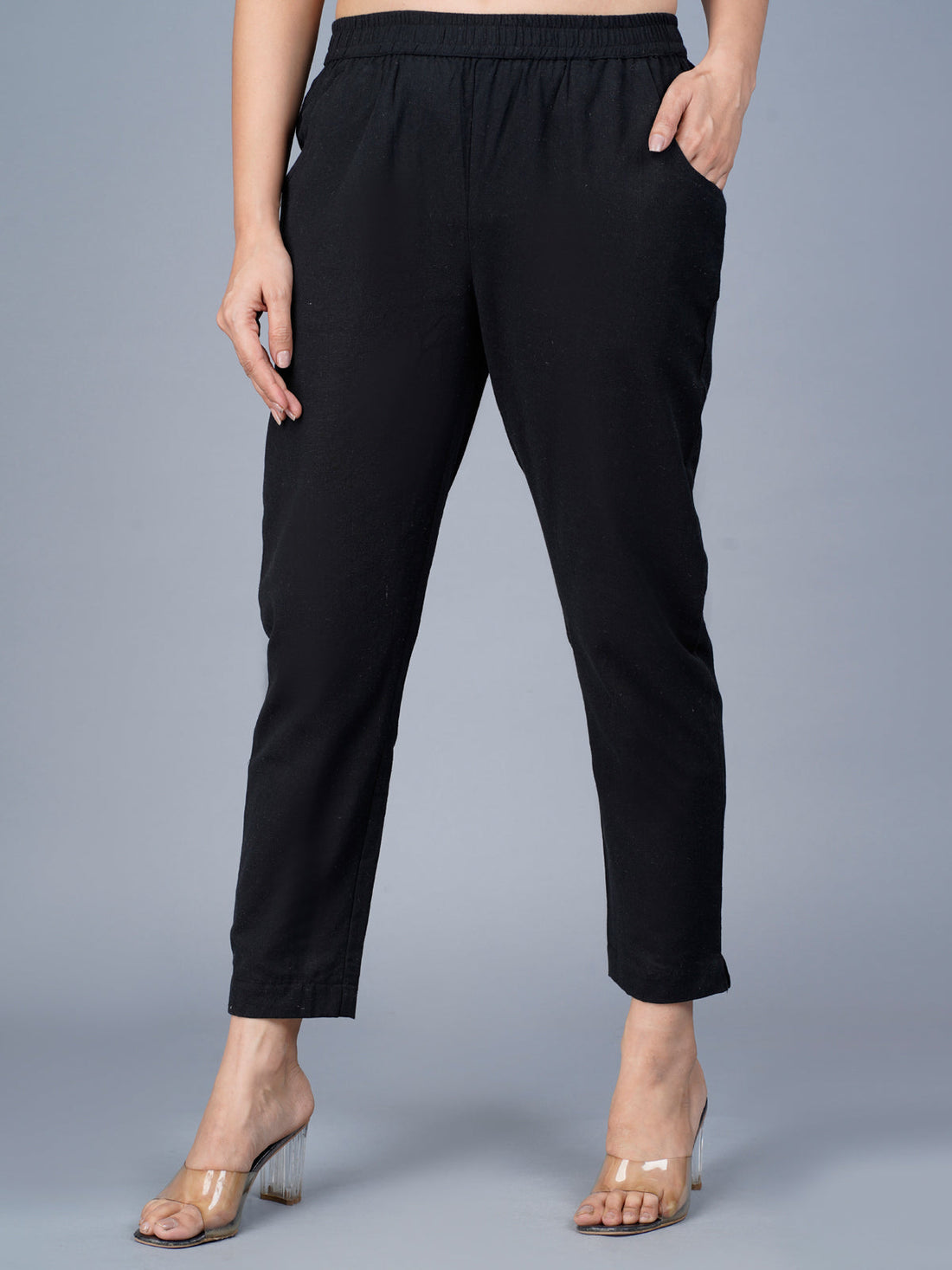 Pack Of 2 Womens Regular Fit Black And White Fully Elastic Waistband Cotton Trouser