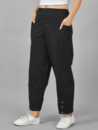 Womens Black Side Pocket Pure Cotton Straight Cargo Pant