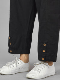 Womens Black Side Pocket Pure Cotton Straight Cargo Pant