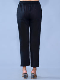 Pack Of 2 Womens Regular Fit Black And Chiku Cotton Slub Belt Pant Combo