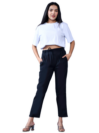 Pack Of 2 Womens Regular Fit Black And White Cotton Slub Belt Pant Combo