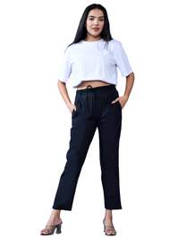 Pack Of 2 Womens Regular Fit Black And Chiku Cotton Slub Belt Pant Combo