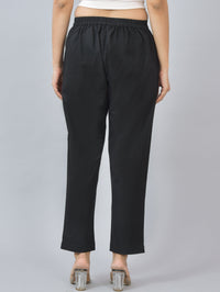 Women Regular Fit Deep Pocket Solid Black Half Elastic Cotton Pants