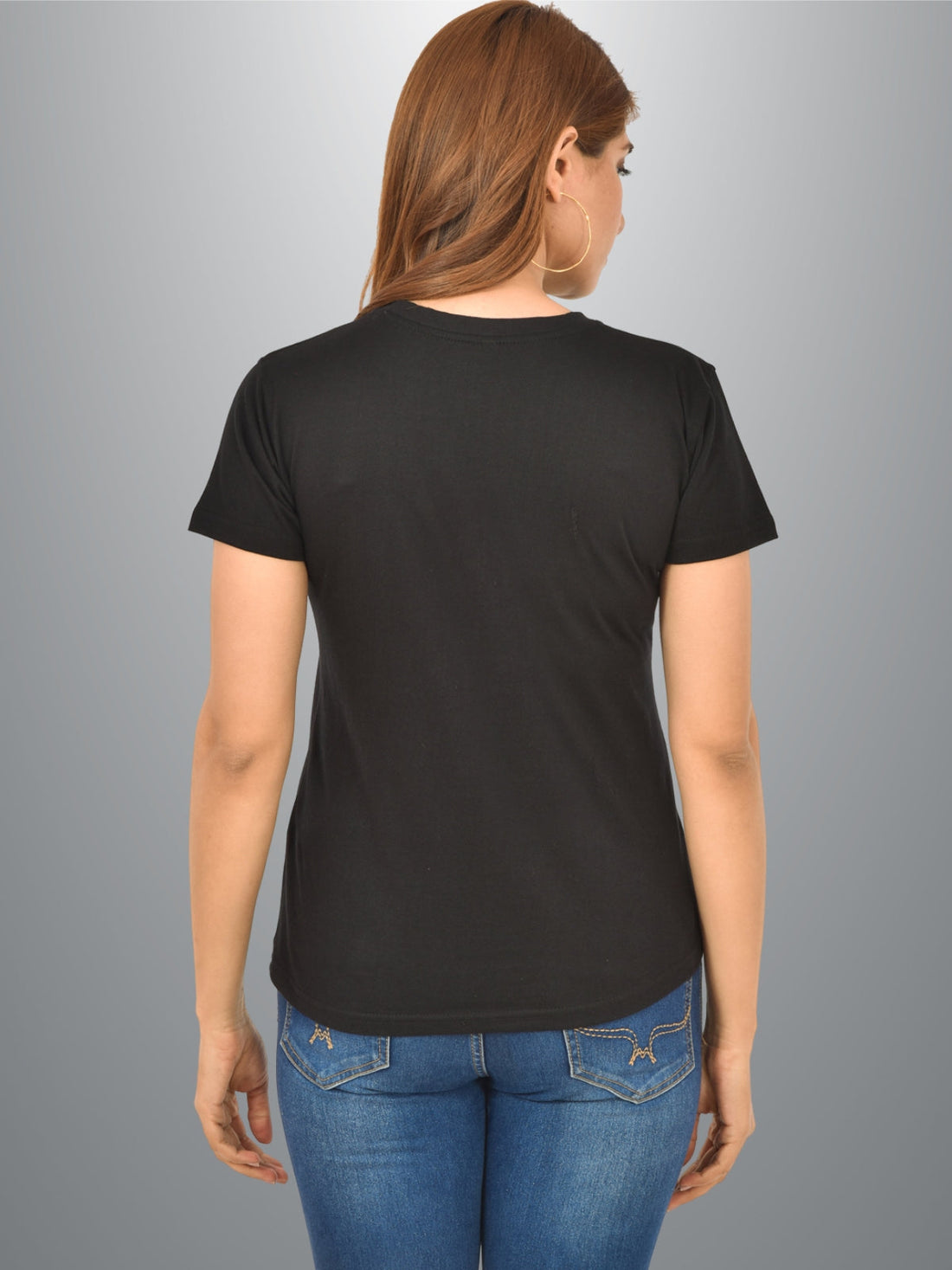 Womens Black Half Sleeves Cotton Plain T-shirt