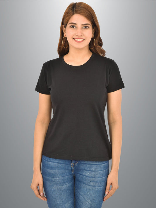 Womens Black Half Sleeves Cotton Plain T-shirt