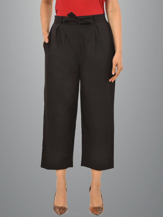 Women Solid Black Cluottes Trouser