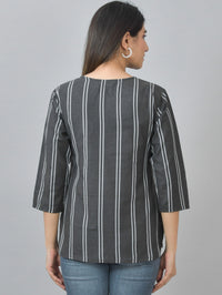 Womens Regular Fit Black Double Stripe Cotton Top