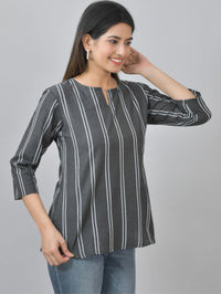 Pack Of 2 Black And Purple Dark Striped Cotton Womens Top Combo