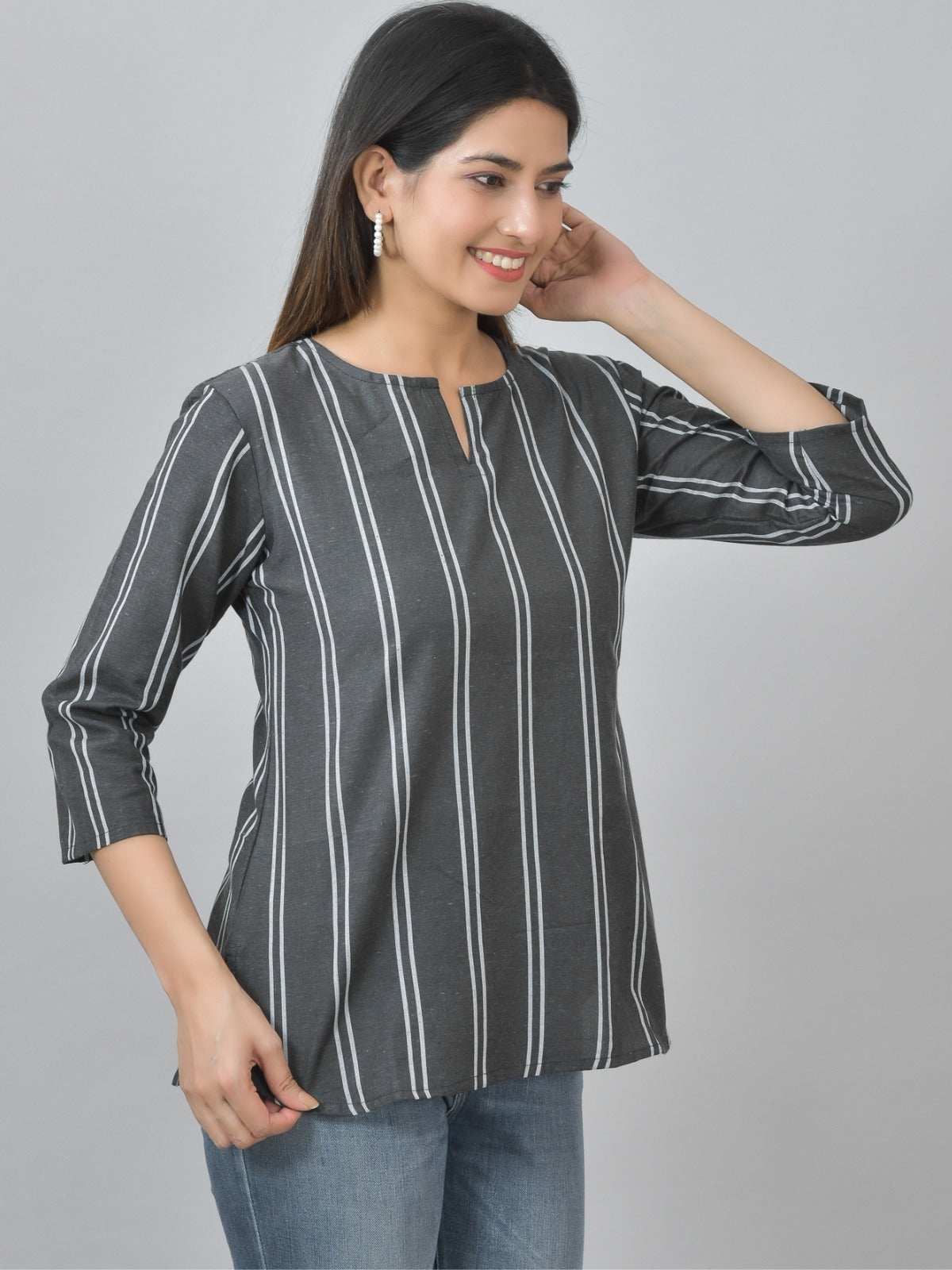 Pack Of 2 Black And Brown Striped Cotton Womens Top Combo