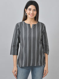 Pack Of 2 Black And Pink Striped Cotton Womens Top Combo