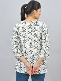 Womens Regular Fit Black Leaf Printed Short Kurti/Top