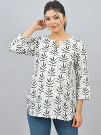 Pack Of 2 Womens Regular Fit Black Leaf And Black Zig Zag Printed Tops Combo