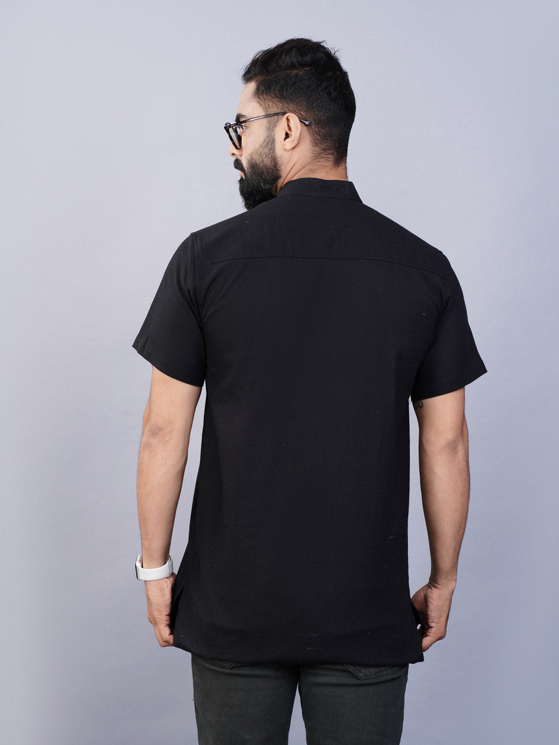 Solid Black Regular Fit Cotton Straight Short Kurta