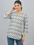 Womens Regular Fit Black Zig Zag Printed Short Kurti/Top